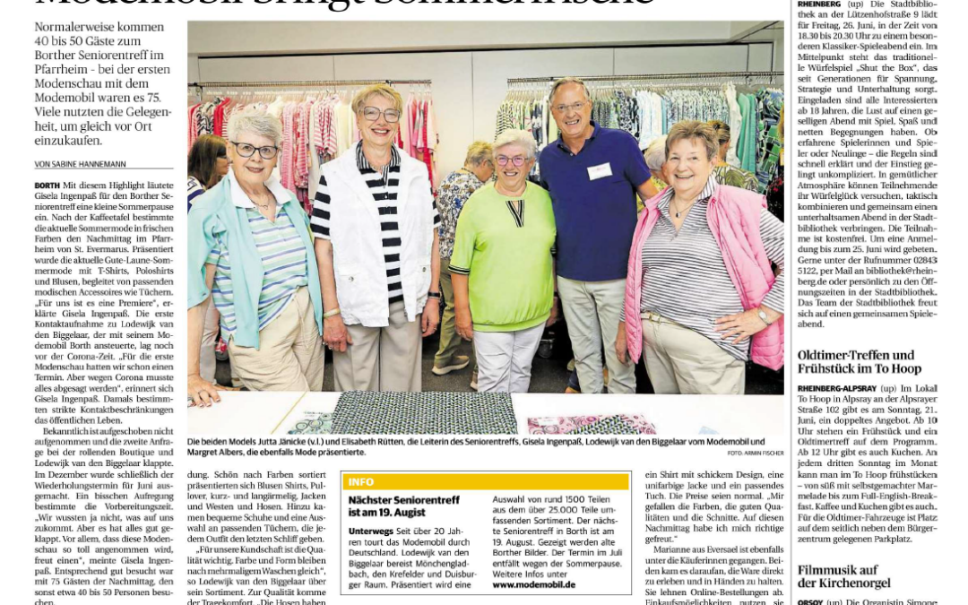 Modemobil bringt Sommerfrische, Artikel Rheinische Post, 19.06.2026